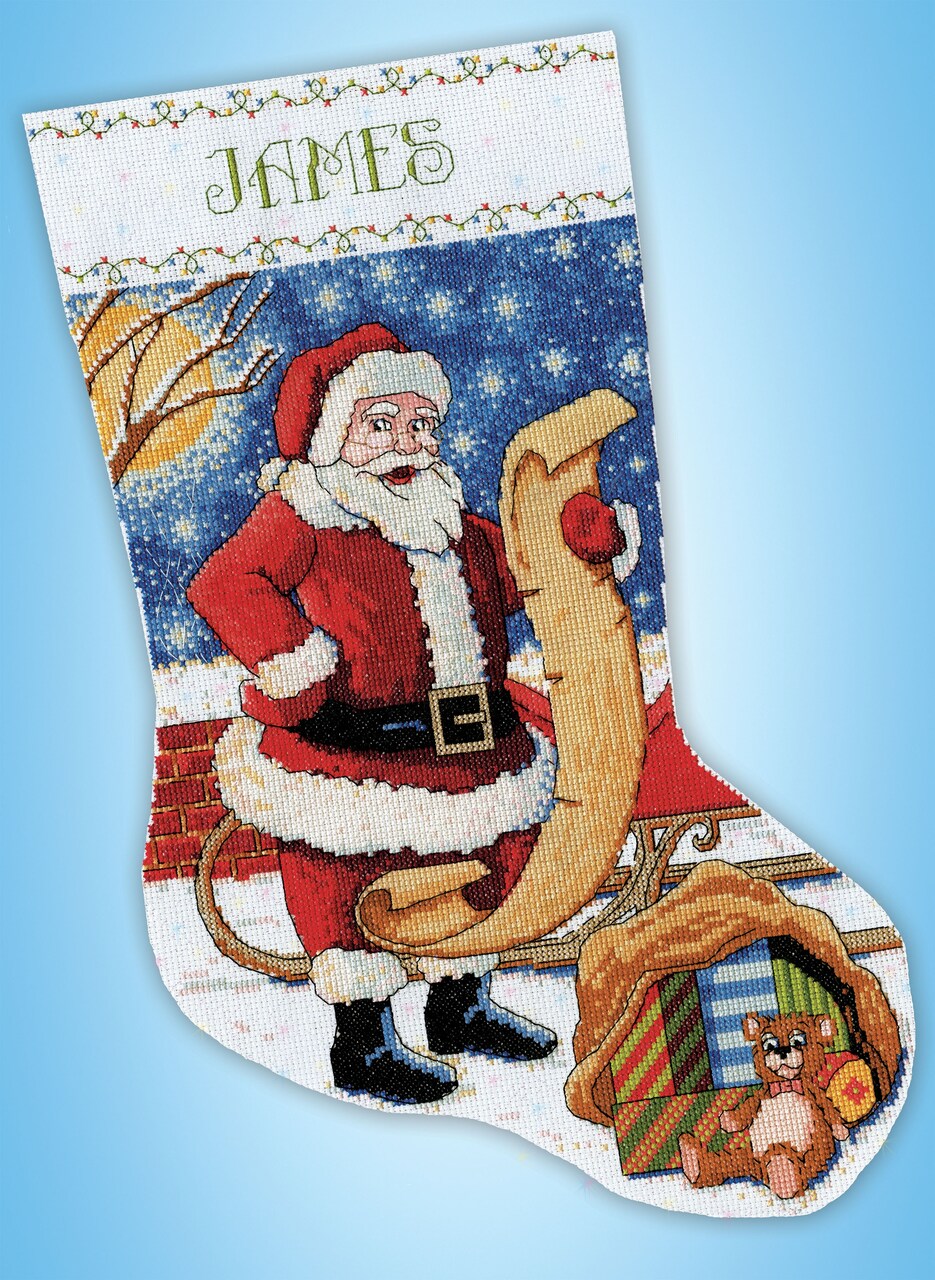 Design Works Counted Cross Stitch Stocking Kit 17" Long-Santa's List